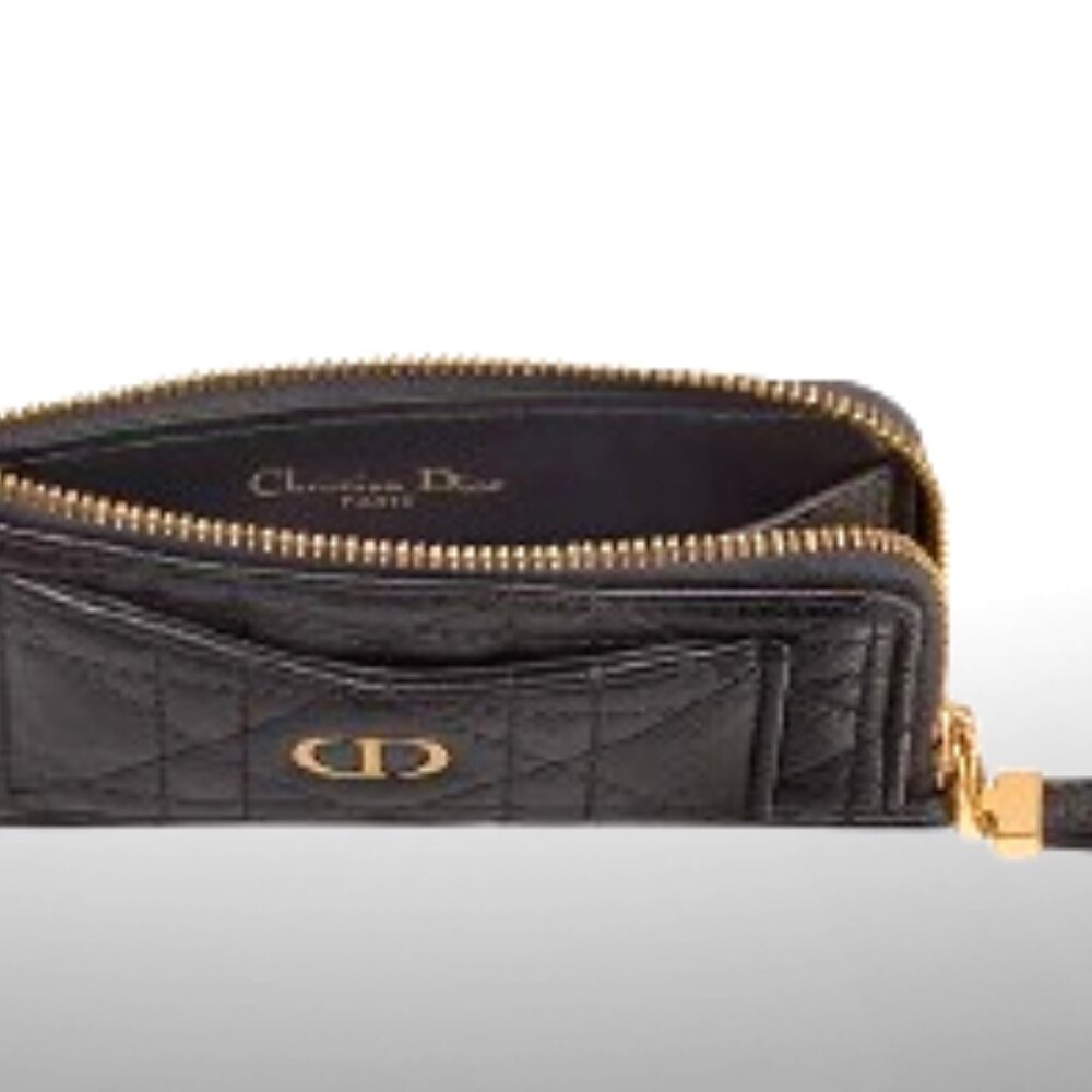 Dior Caro Cosmos Zipped Card Holder In Black Supple Cannage Calfskin - New - Picture 10 of 11